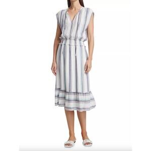 Rails Ashlyn Split Neck Stripe Linen Blend Midi Dress Size Medium Lightweight